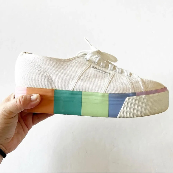 Superga Pastel Colorblock Platform Sneakers Canvas Women’s Size 39.5‎ EU 8.5 Uni - Picture 2 of 12